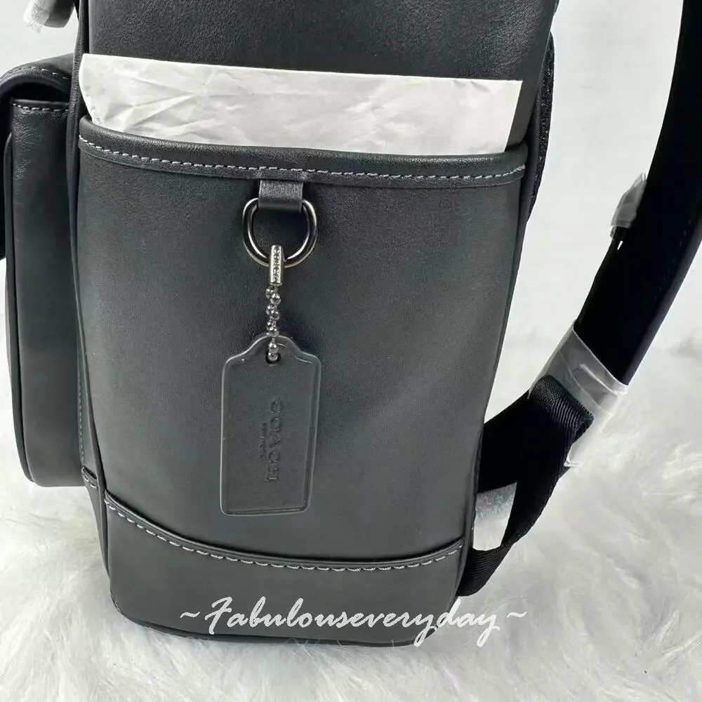 Coach Men's League Flap Backpack Laptop Bag Leather/Gunmetal/Leather CU072 NWT